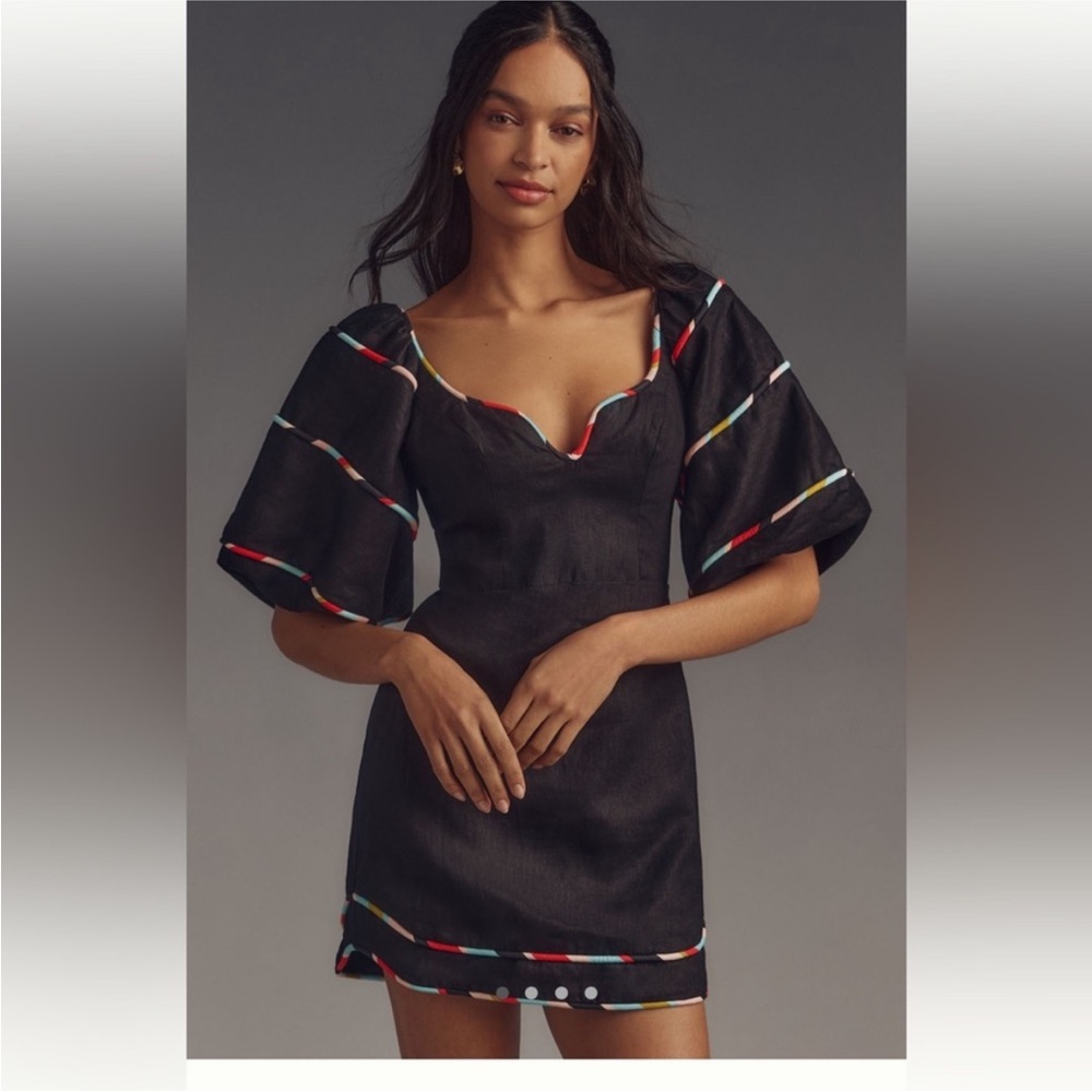 FARM Rio Black Mini Dress with Colorful Stripes